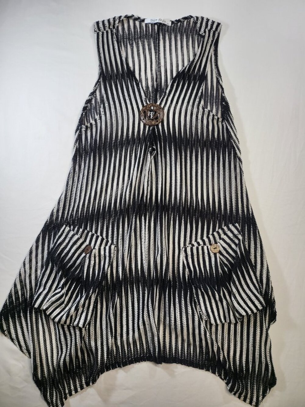 Surf Style Black & White‎ Striped Mesh Cover‑Up Top Size XS/S – Beachwear Tunic